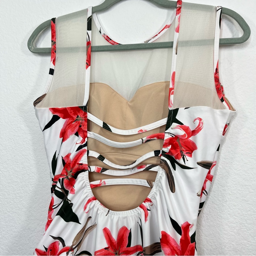 Albion White One-Piece Swimsuit with Coral Floral Print - Picture 9 of 14